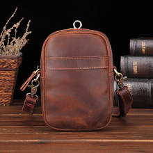 Genuine Leather Vintage Men Zipper Crossbody Bag Multifunction Waist Chest Bags Belt Hangging Cell Phone Small Shoulder Handbag 2024 - купить недорого