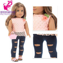 Baby Doll Shirt and Ripped Trousers 18 Inch Girl Doll Clothes Summer Lace Top Tight Jeans 2024 - buy cheap