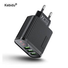 Kebidu carregador inteligente com tela digital, 3 portas usb para carregar telefone 3a max, adaptador de carregador de parede para iphone, samsung, xiaomi 2024 - compre barato