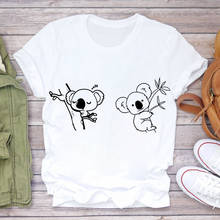 Camiseta com estampa gráfica koala, camiseta feminina branca, com estampa gráfica de moda de verão, estética, kawaii 2024 - compre barato