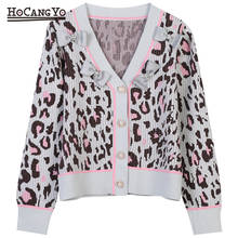 Spring Autumn Leopard Print Women Cardigan Sweater Fashion Knitted Outwear Coat V Neck Open Cardigans Casual Female Sweater Top 2024 - buy cheap