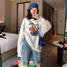 QRWR Sweatshirt Women Korean 2020 Winter Fashion Casual  Cartoon Printing Pullover O Neck Fleece Cute Oversize Women Sweatshirt 2024 - buy cheap