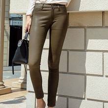 Womens Sexy Skinny Pencil Pants Zipper Office Ladies Luxury Sheepskin Natural Leather Leggings Stretchy Real Leather Long Pants 2024 - buy cheap
