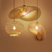 Luminária suspensa japonesa de vime e bambu, lustre vintage ondulado com pendurado para casa, sala de jantar, ambiente interno 2024 - compre barato