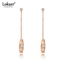 Lokaer Titanium Stainless Steel Geometry Tassel Earrings Rose Gold Fashion CZ Crystal Bohemia Dangle Earrings For Women E20183 2024 - buy cheap