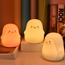 Luz de noche de pingüino de silicona con dibujos de animales, con interruptor de golpeteo, carga USB, ambiente, luz LED colorida, alimentación de bebé para habitación de niños 2024 - compra barato