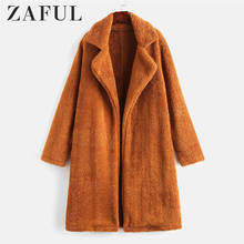 ZAFUL Open Front Plain Faux Fur Coat Wide-waisted Women Fur Outwear Solid Long Lapel Jackets Open Stitch Thick Coat Tunic WInter 2024 - buy cheap