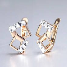 585 Rose Gold Color Earrings for Women Girl White Double Squares Dangle Huggie Clear Paved Cut Out Earrings Wedding DGE292 2024 - buy cheap