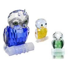 H & d 3 gêmeos estatueta de coruja de cristal, coleção de animais, mesa de papelão, ornamento de peça central, amarelo azul verde 2.7 polegadas 2024 - compre barato