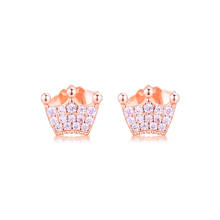 100% 925 Sterling Silver Jewelry Rose & CZ Pink Enchanted Crowns Stud Earrings For Women Daily Party Gift Brincos 2024 - buy cheap