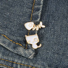 Cartoon Cat Fish Bone Brooches Cute White Kitten Enamel Pins Metal Jewelry Denim Backpack Badges Gift for Best Friend Couple 2024 - buy cheap