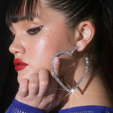 New Design Women Fashion Shiny Glass Crystal Gems Heart Hoop Earrings Jewelry Maxi Girls' Statement Earrings Accessories 2024 - buy cheap