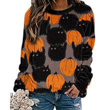 Camiseta informal con estampado de calabaza para mujer, jersey de manga larga con cuello redondo, Tops de calle, S-5XL de otoño y Halloween 2024 - compra barato