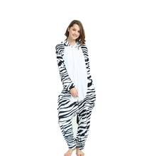 Pijama adulto com desenho de animal, roupa de dormir zebra, anime kigurumi, feminino e masculino, quente, flanela e com capuz 2024 - compre barato