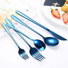 5Pcs / Set Titanium Blue Cutlery Set 304 Stainless Steel Dinnerware Black Flatware Set Dinner Knife Fork Spoon Dropshipping 2024 - buy cheap