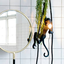 Resina moderna macaco preto lâmpada led pingente luzes corda de cânhamo loft luminária moderna produto pendurado lâmpadas decoração interior iluminação 2024 - compre barato