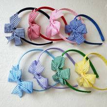 Gingham Plaid Ribbon Hair Bows V Pinwheel Bowknot With Fully Lined Covered Wrapped Plastic Hairbands School Hard Headband FJ3135 2024 - buy cheap