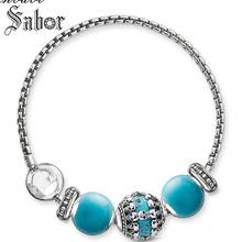 accessories Bracelets Link Chain Blue Skulls silver color Jewelry For Women Men Punk Gift Karma Bead Bracelet female 2024 - buy cheap