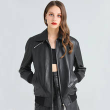 Куртка женская из натуральной кожи, Классическая верхняя одежда из овчины, повседневный черный цвет, на осень 2024 - купить недорого