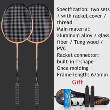 Um par de raquetes badminton profissional conjunto ultra leve dupla liga titânio mais leve jogando badminton todo 2024 - compre barato