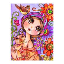 Cartoon Girl Flower Bird Cat Diamond Painting Round Full Drill Nouveaute DIY Mosaic Embroidery 5D Cross Stitch Portrait Picture 2024 - buy cheap