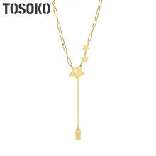 TOSOKO Stainless Steel Jewelry Star Five Pointed Star M-Shaped Tassel Luck Square Necklace Fashion Chain For Female BSP741 2024 - buy cheap