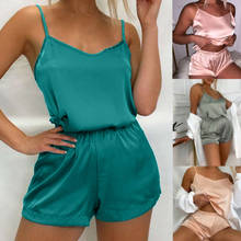 Женская пижама, Сексуальный Атласный пижамный комплект с V-образным вырезом, пижама без рукавов, топ на бретельках и свободные удобные шорты, комплекты из двух предметов 2024 - купить недорого