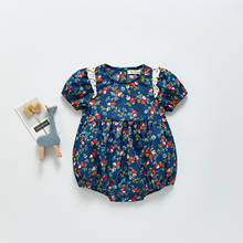 Vintage Floral Girls Romper Summer Casual Denim Jumpsuit for Toddler Girls Clothing Set Short Sleeve Lace Bodysuit Children 2024 - buy cheap