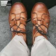 Sandalias de playa hechas a mano para hombre, zapatos planos informales de cuero genuino, con cordones, estilo gladiador romano, Estilo Vintage, para verano, 100% 2024 - compra barato