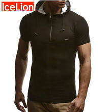 Leelion camiseta masculina casual, gola redonda, zíper, com chapéu, manga curta, fitness, verão, 2021 2024 - compre barato
