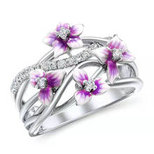 Модное обручальное кольцо серебряного цвета с розовыми эмалированными цветами для влюбленных Обручальное кольцо с австрийским кристаллом для невесты обручальные кольца для женщин ювелирные изделия 2024 - купить недорого