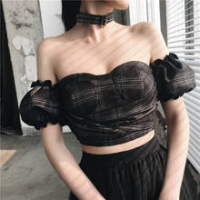 Ruibbit camisola gótica punk feminina, camisola cortada preta com gola v sexy vintage, colete slim 2024 - compre barato