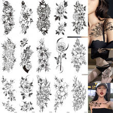 Tatuagem temporária falsa preta com flor, arte corporal à prova d'água, 100 peças, feminino, adesivo de tatuagem falsa com design de rosa sexy 2024 - compre barato