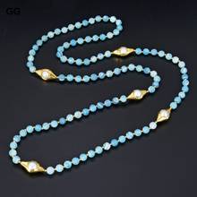 GuaiGuai Jewelry 40" Blue Frosted Agate 24 K Gold Color Plated Pearl Connector Necklace 2024 - buy cheap