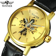 WINNER Official Golden Women Watches Top Brand Luxury Automatic Mechanical Wristwatch Female relogio Skeleton Maple Leaf Clock 2024 - buy cheap