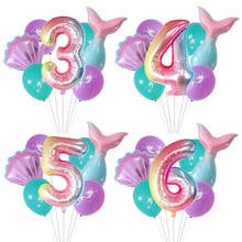 Globos de fiesta de sirena para niños, decoración de fiesta de cumpleaños, Globos de helio con números de arcoíris, 7 unids/lote 2024 - compra barato