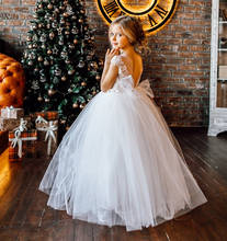 Custom White Ivory First Communion Dress for Girls Lace Applique Sheer Neck Girls Dresses Kid Party Gown 2024 - buy cheap