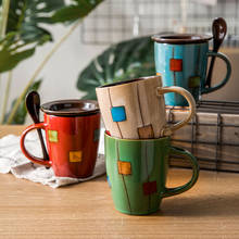 Taza de cerámica creativa de 360ml, taza retro de tendencia de personalidad, taza simple japonesa, taza de café para el hogar, taza de agua con tapa y cuchara 2024 - compra barato