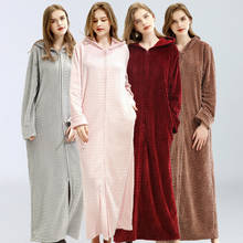 Pijamas de franela gruesa y cálida para mujer, Vestido largo de baño, lencería con capucha a rayas, ropa de dormir para el hogar, invierno, 2020 2024 - compra barato