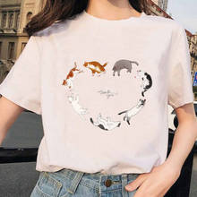 Camiseta con estampado de gato para Mujer, remera estampada informal de manga corta de estilo coreano, playera blanca para Mujer, Ropa para Mujer 2024 - compra barato