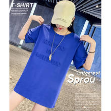 Cec Letter Graphic Tshirt Women's Short Sleeve Loose Mid Length T Shirt Girl Blue Harajuku T-shirt Lady Cotton Top Female Summer 2024 - buy cheap