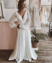 Chiffon Wedding Dress A-Line Long Sleeve Pleat Women For V-Neck Gorgeous Sweep Train Bridal Gowns Simple Beach 2024 - buy cheap