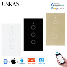 UNKAS Glass Panel WIFI Touch Switch US Standard Smart Home Wall Switch Wireless Control By Tuya APP 3 Gang Null and Fire Line 2024 - buy cheap