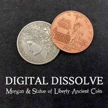 Digital disolve (moneda antigua de la Estatua de la Libertad) trucos de magia en primer plano, ilusionismo, intercambio de monedas, mago divertido 2024 - compra barato