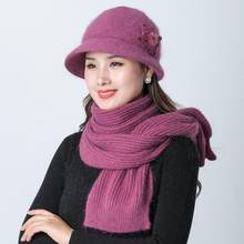 New 2019 Winter Women Warm Hat Scarf Female Rabbit Wool Caps Girls Warm Knitted Beanies Winter Velvet Mother Hat Scarf 2pcs Set 2024 - buy cheap