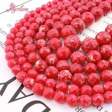 Natural Round Sea Sediment Red Faceted 6/8/10/12mm Loose Stone Beads For DIY Jewelry Making Necklace Bracelet Strand 15" 2024 - buy cheap