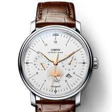 LOBINNI Luxury Watch Automatic Mechanical Men's Wristwatch Sapphire Leather 50m Waterproof Moon Phase Watches erkek kol saati 2024 - buy cheap
