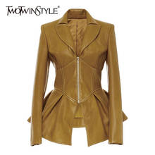 Женская Асимметричная куртка twotwin2 в байкерском стиле, с отложным воротником, с длинным рукавом и высокой посадкой, новинка 2022 2024 - купить недорого