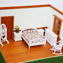 1:12 Wooden Dollhouse Miniature Furniture sets dolls white simulation bed bedroom house play toys for children Christmas gifts 2024 - buy cheap