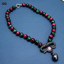 Ювелирные изделия GuaiGuai, ожерелье из натурального красного, зеленого тигрового глаза, черное ожерелье Кеши с жемчугом и кубическим цирконием, ожерелье с кулоном цвета оружейного металла для женщин 2024 - купить недорого